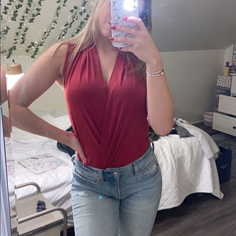 Red tank top bodysuit